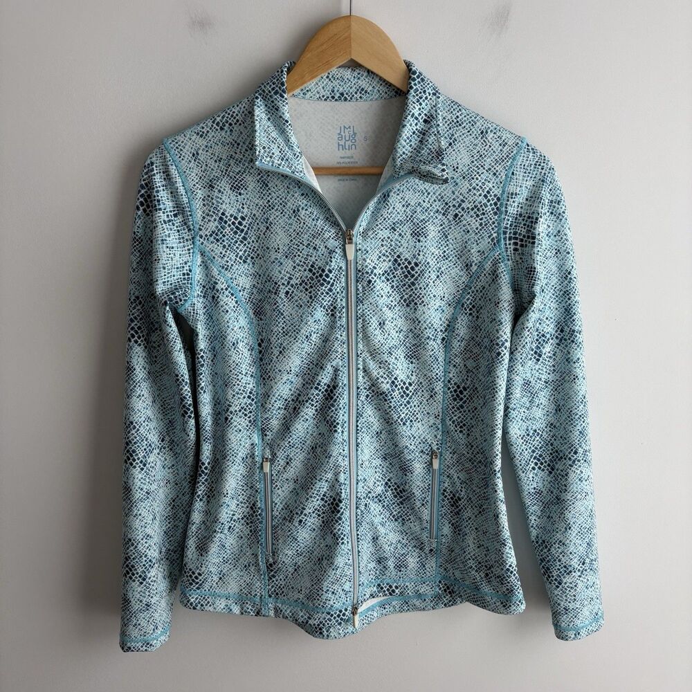 J McLaughlin Small Jacket Billie Jacket Full Zip Performance Blue Geometric